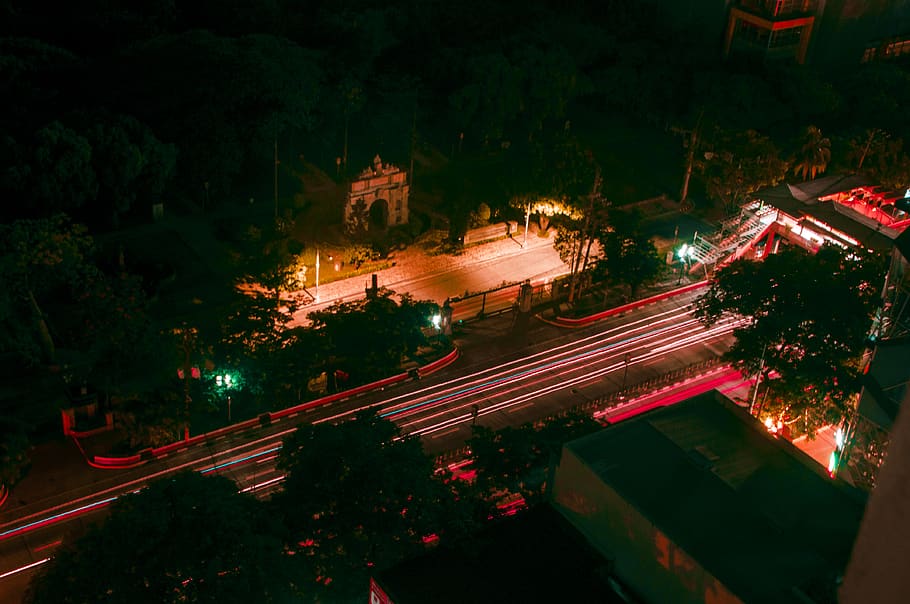 philippines, manila, españa boulevard, trees, traffic, rooftop, HD wallpaper