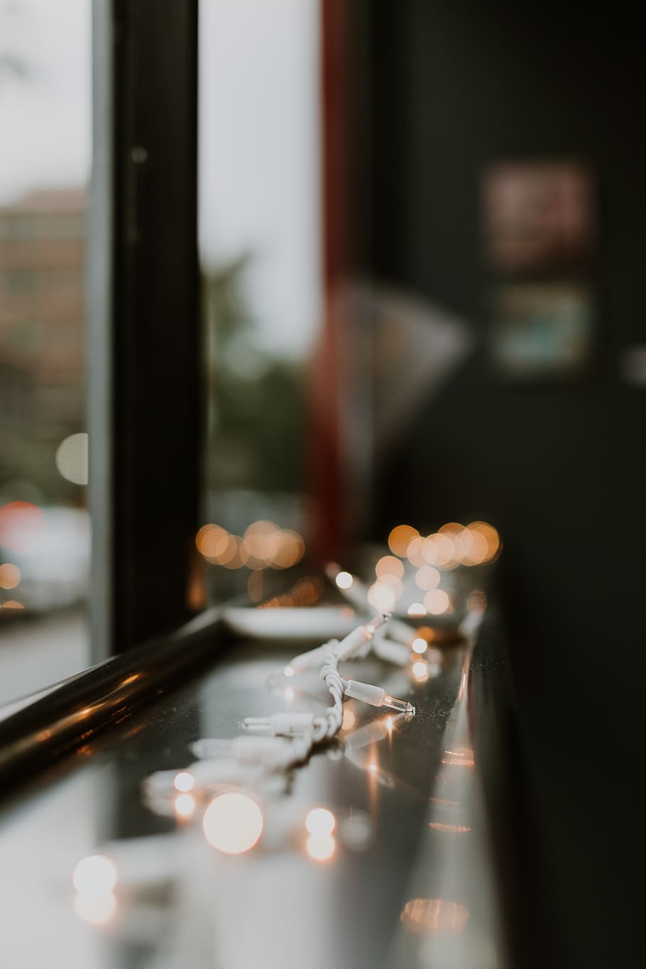 turned on string light beside window, handrail, banister, leisure activities HD wallpaper