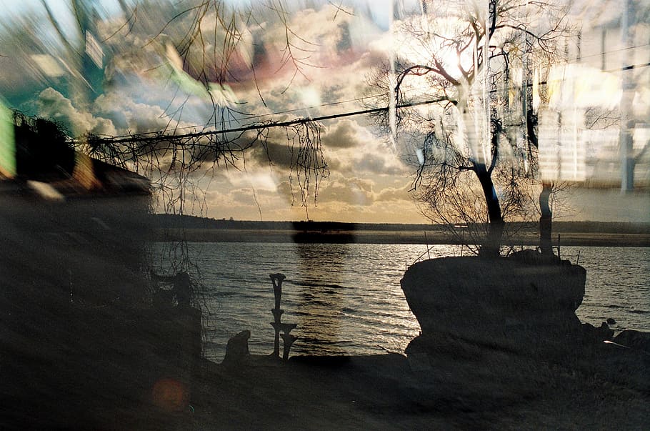 Sunset double exposure, abstract, art, artistic, background, beautiful HD wallpaper