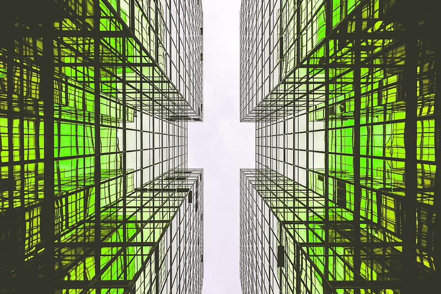 architecture, green, building, house, glass, tower, city, greenery HD wallpaper