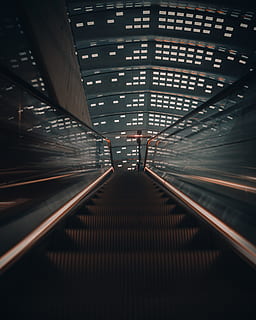 gray and white escalator, handrail, banister, elevator, urban HD wallpaper