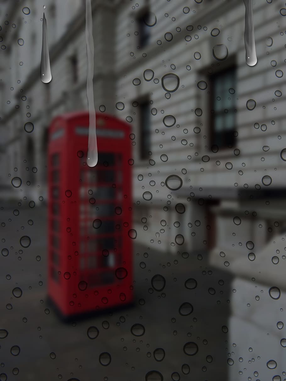 rain, raining, city, booth, phonebooth, graphic, graphical HD wallpaper