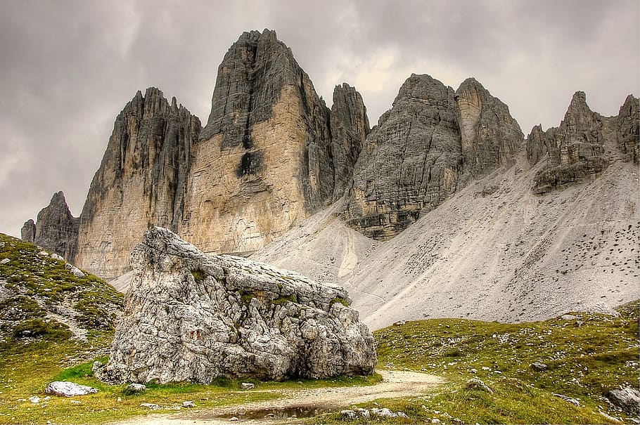 three zinnen, dolomites, italy, mountains, alpine, south tyrol, HD wallpaper