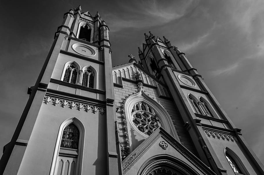 Grayscale Photo of Chapel, arches, architecture, black and white HD wallpaper
