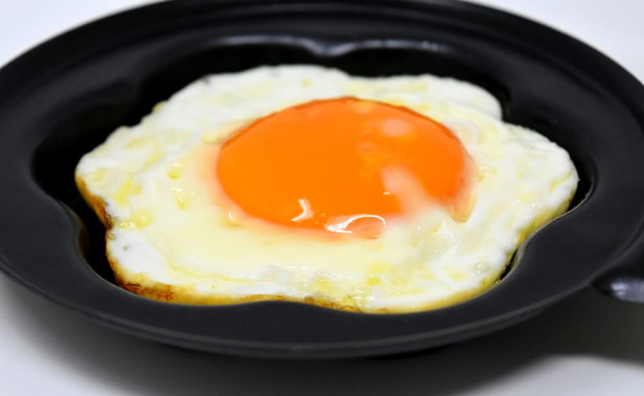 fried, pan, eat, fry, yolk, food, fried eggs, frying pan, protein HD wallpaper