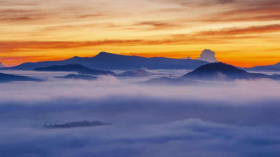 the waves, frost, clouds, sky, mountain, scenics - nature, beauty in nature, HD wallpaper