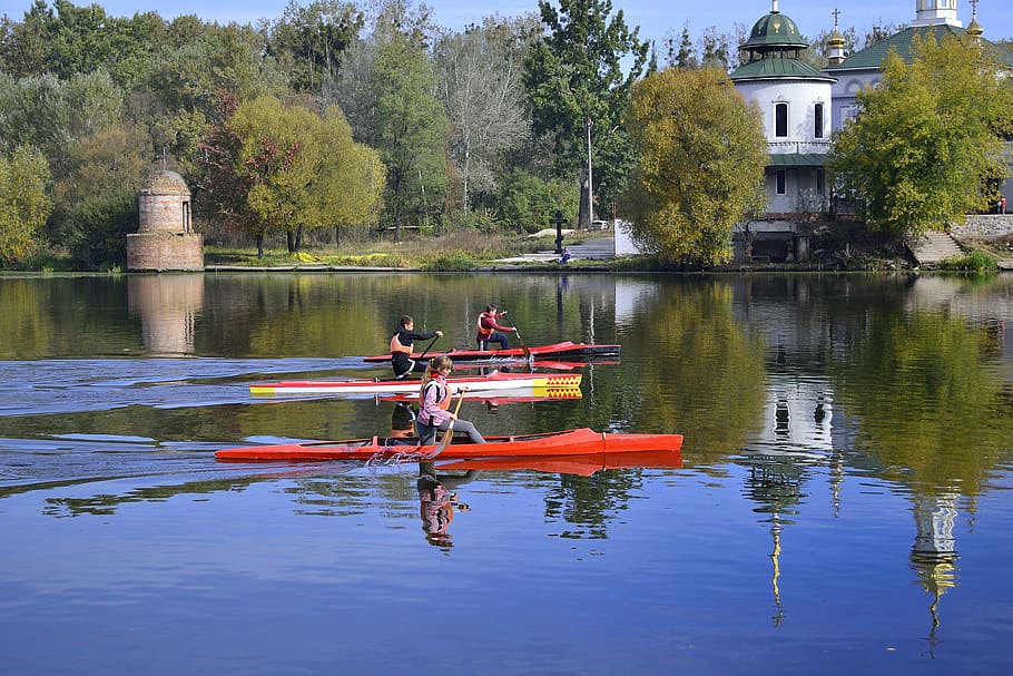 river, ukraine, landscape, nature, lake, water, canoeing, sports, HD wallpaper