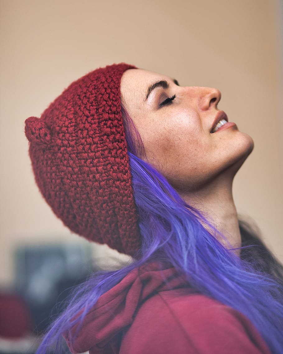 selective focus photo of woman wearing red knitted cap, apparel, HD wallpaper