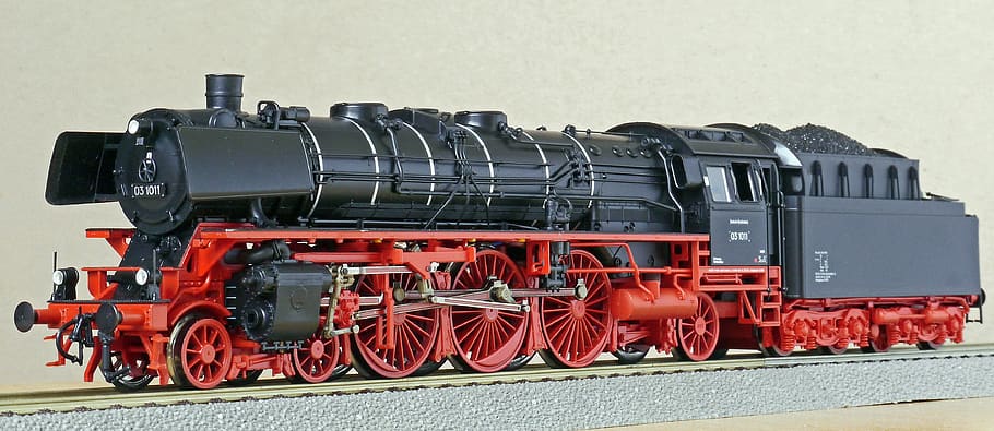 steam locomotive, model, scale h0, br03, br 03-10, deutsche bundesbahn, HD wallpaper