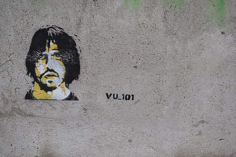 man's portrait, wall, art, graffiti, animal, canine, dog, pet HD wallpaper