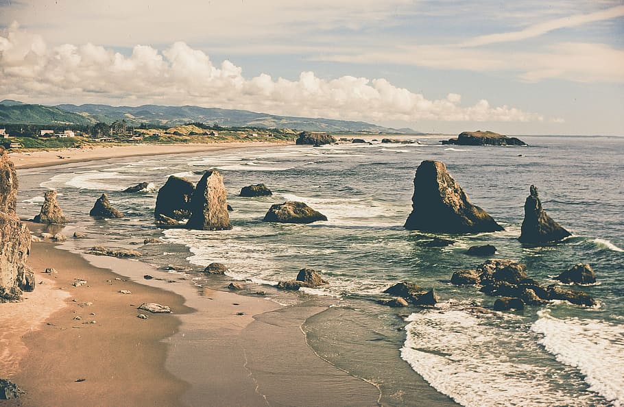 View of Bandon Beach, Oregon, Cloud, Horizon, Landscape, Light HD wallpaper
