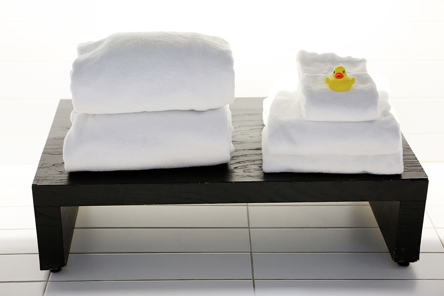 spa, white, towels, tiles, bench, yellow, rubber, duck, massage HD wallpaper
