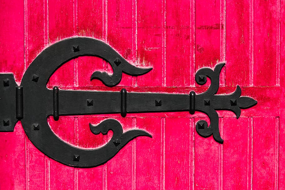 black metal gate design, red, close-up, wood - material, no people HD wallpaper