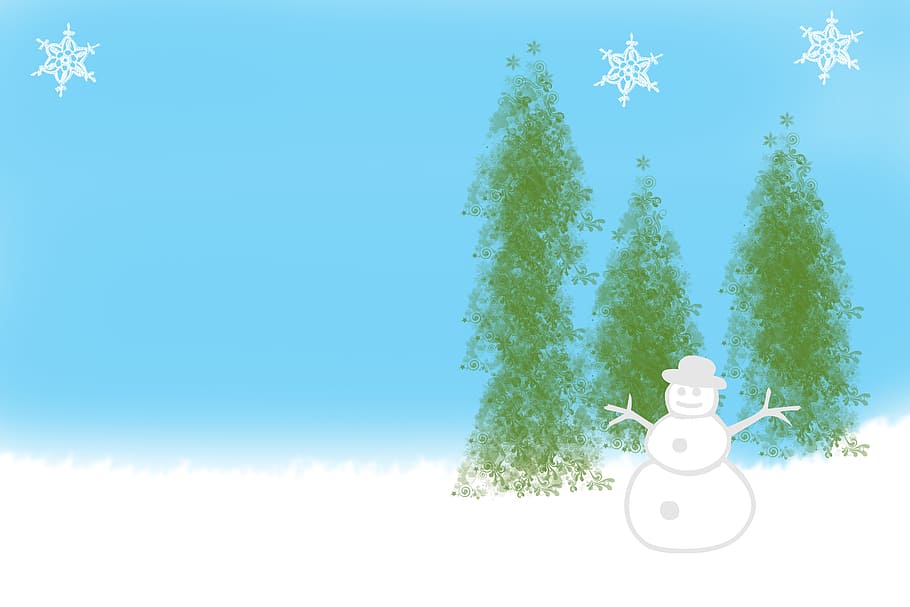 christmas, snow, snowman, art, artist, paint, painting, tree, HD wallpaper
