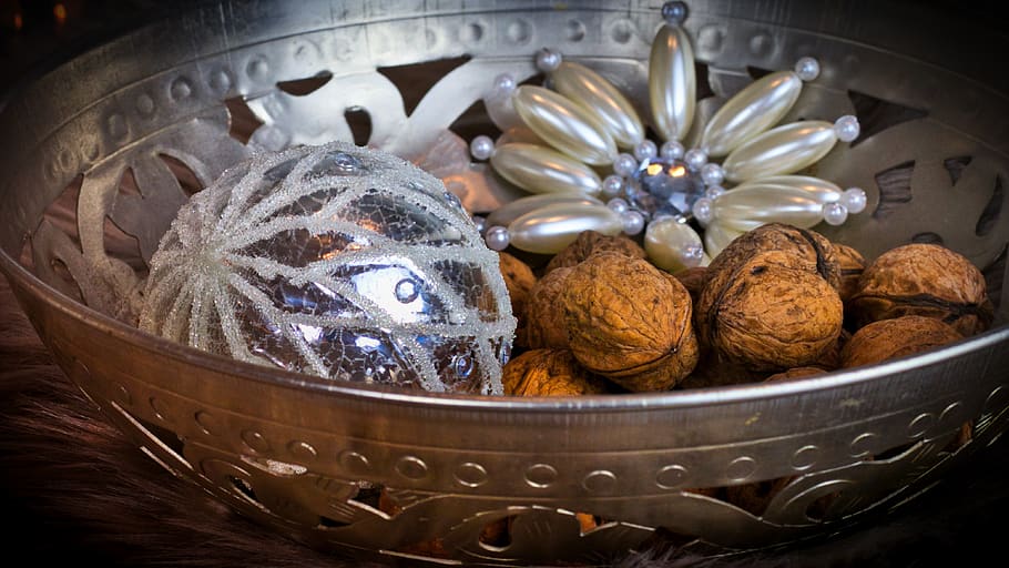 walnuts, shell, star, christmas bauble, background, nutrition HD wallpaper