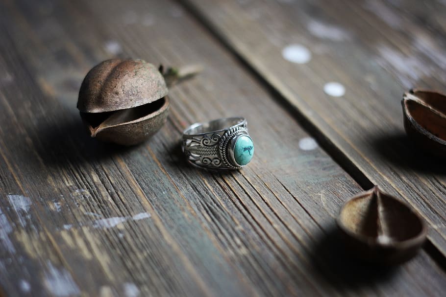 plant, wristwatch, ring, vegetable, nut, food, silver, wood