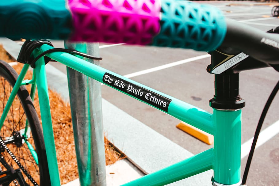 teal rigid bicycle, vehicle, transportation, machine, wheel, handrail HD wallpaper
