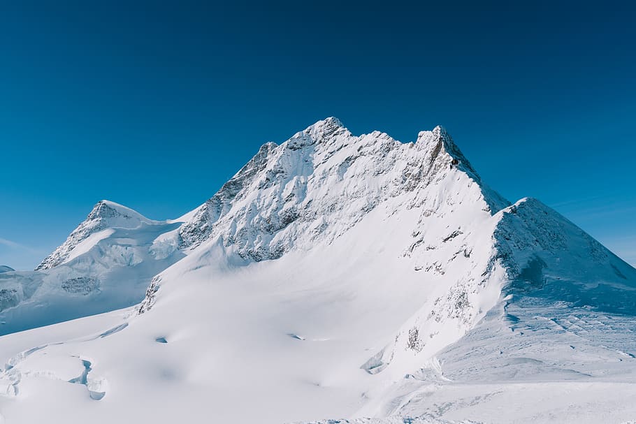 snow covered mountain under clear sky, outdoors, nature, mountain range HD wallpaper
