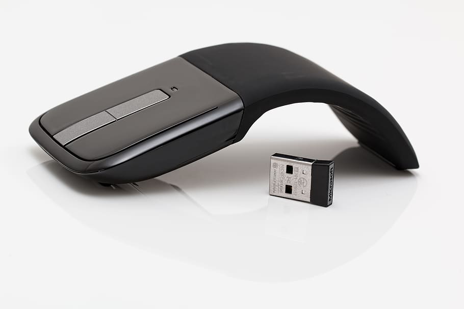 Black and Gray Cordless Computer Mouse, connection, curve, design HD wallpaper