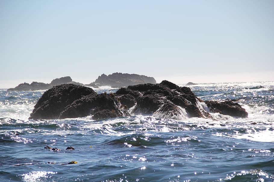 ocean, sea, rocks, water, sky, beauty in nature, motion, wave HD wallpaper