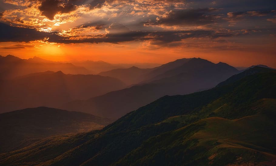 nature, clouds, mountains, landscape, sunset, scenics - nature HD wallpaper