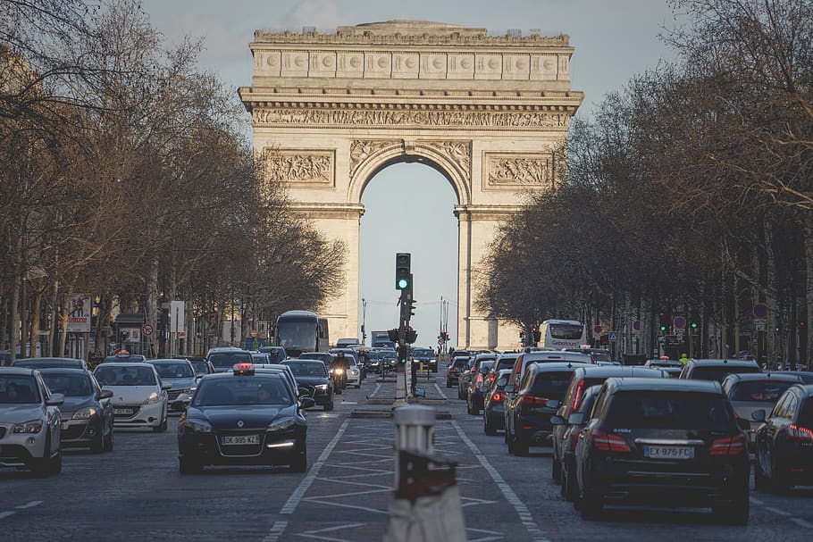paris, arc de triomphe, jam, autos, road, city, cosmopolitan city HD wallpaper
