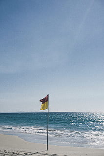 flag, symbol, surf, beach, waves, american flag, adventure HD wallpaper