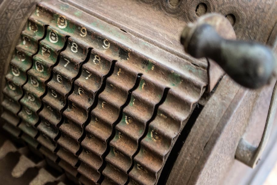 numbers, old calculator, machine, lever, close-up, no people HD wallpaper