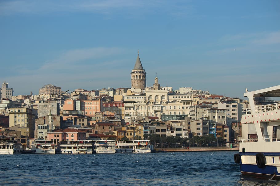 galata, galata tower, istanbul, estuary, marine, sky, landscape, HD wallpaper