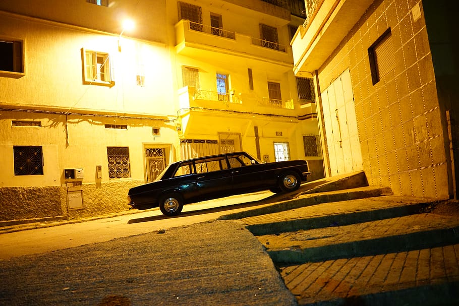 morocco, tangier, tanger, car, oldtimer, mercedes, architecture