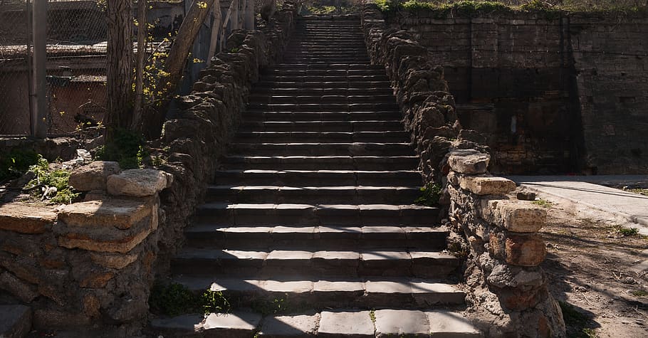 staircase, walkway, path, slate, flagstone, outdoors, handrail HD wallpaper