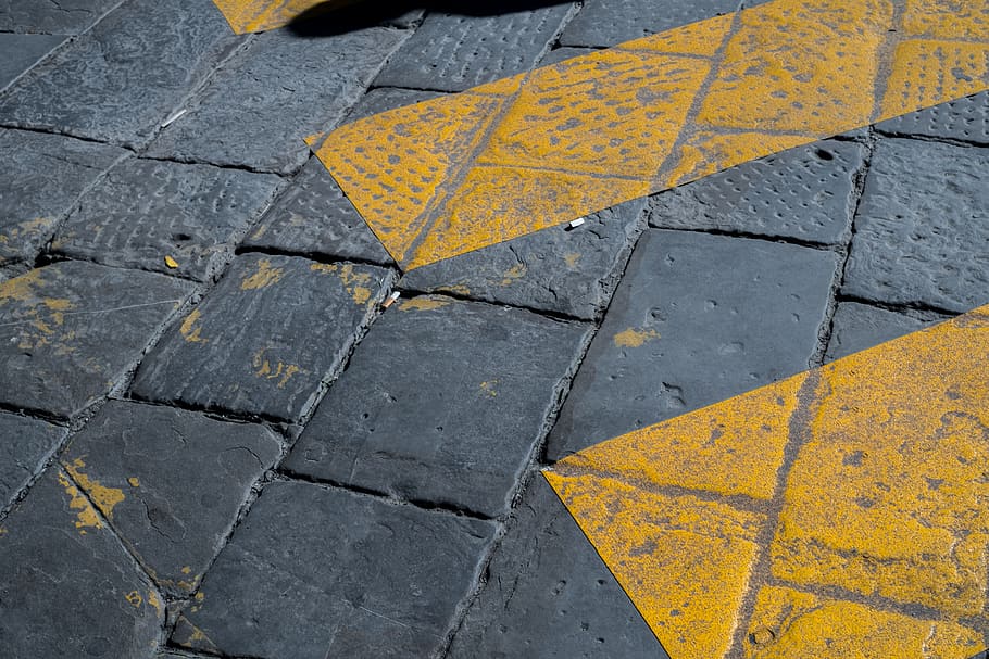 yellow, high angle view, footpath, road, street, paving stone, HD wallpaper