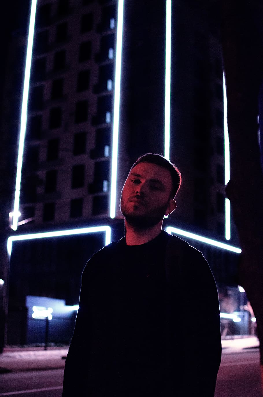 human, person, face, lighting, night life, beard, urban, city HD wallpaper