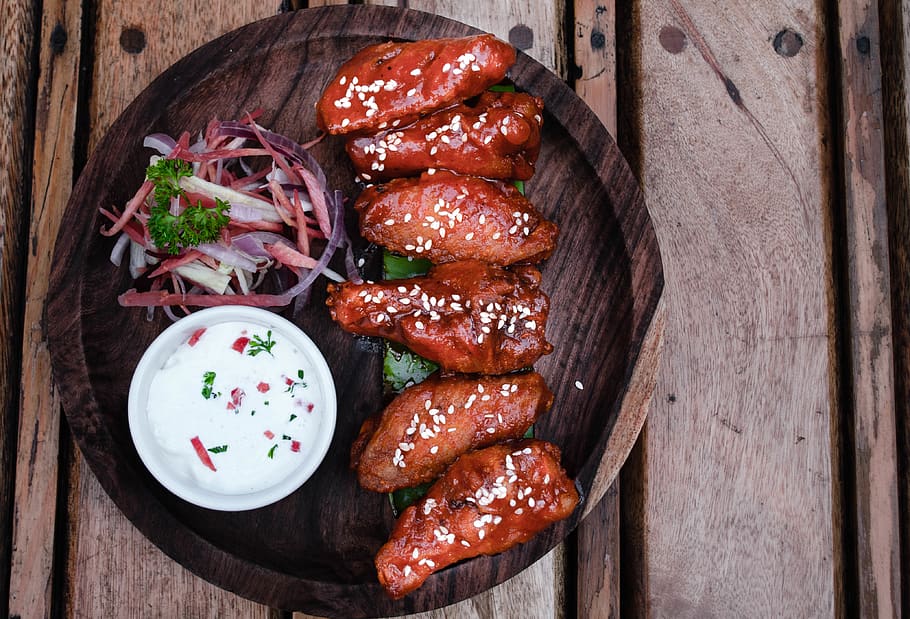 savory chicken on plate, food and drink, meat, freshness, wood - material HD wallpaper