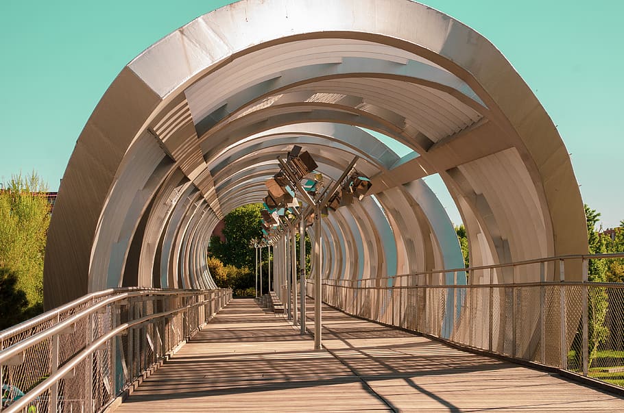 corridor, path, walkway, banister, handrail, architecture, bridge HD wallpaper