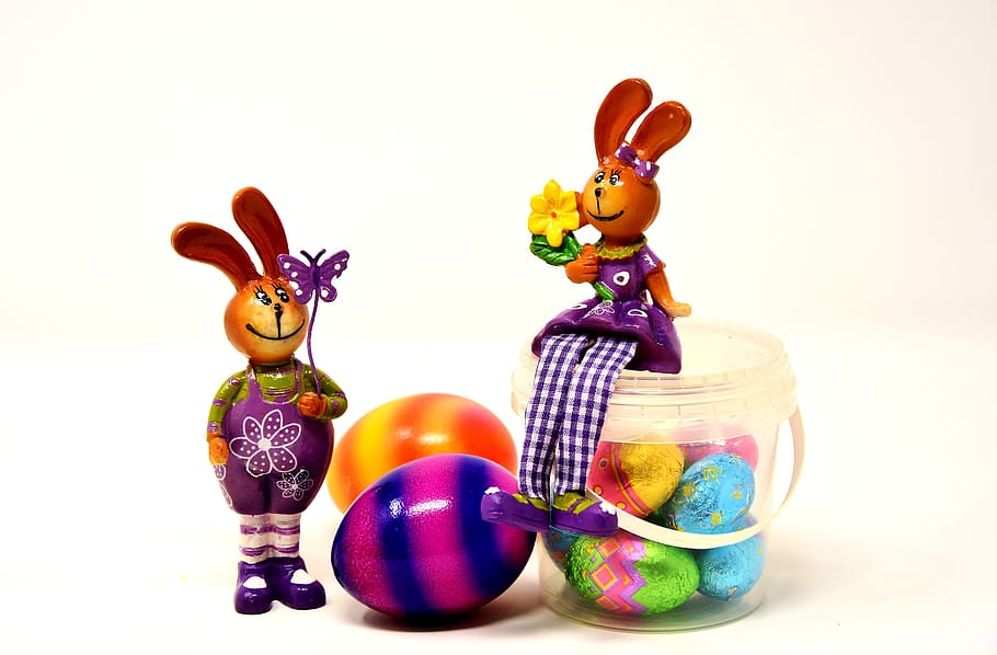 easter, easter bunny, pair, spring, easter decoration, figure HD wallpaper