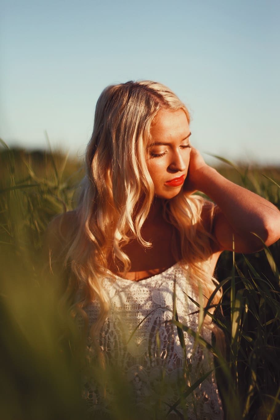 canada, cambridge, sky, grass, flowers, model, girl, moody HD wallpaper