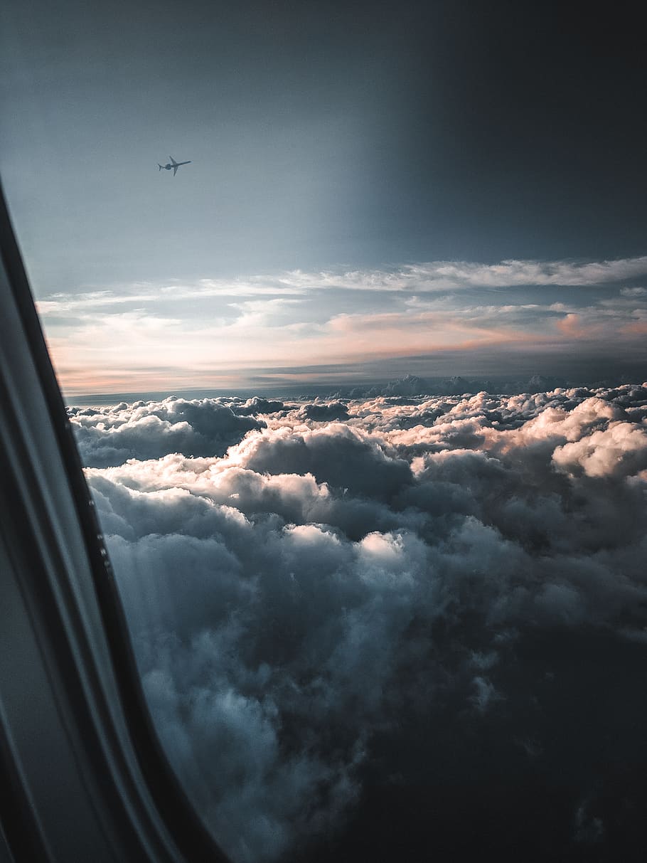 airplane, window, clouds, cloud - sky, air vehicle, flying HD wallpaper