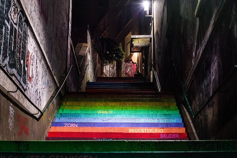 Concrete Stair With Colors, abandoned, architecture, art, building HD wallpaper