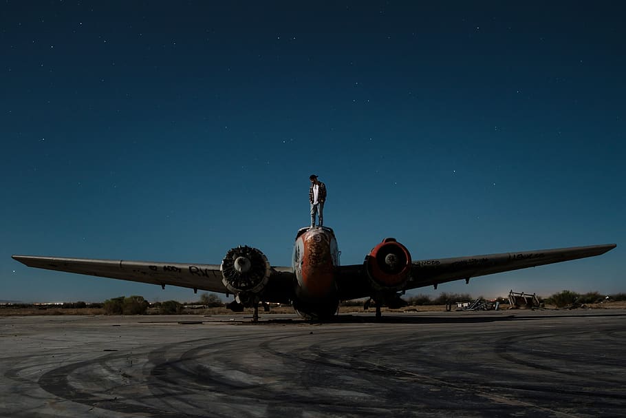 gray and orange airplane, transportation, aircraft, airport, 2232 sequoia ln HD wallpaper