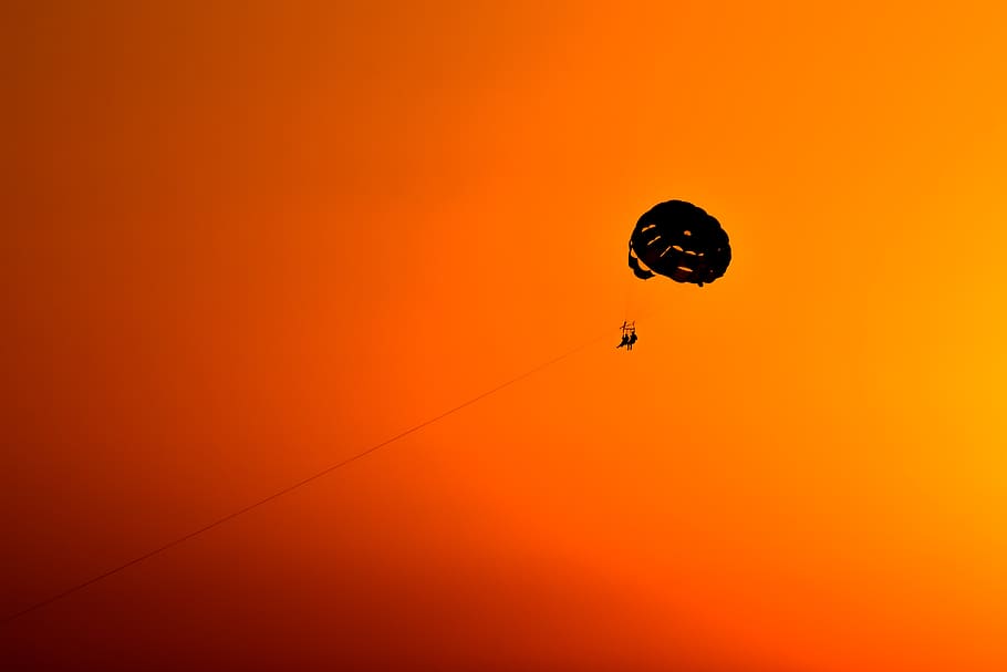 sunset, parachute, sky, nature, silhouette, sport, leisure HD wallpaper