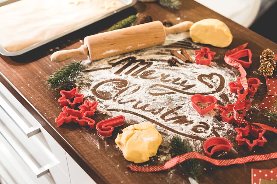 Merry Christmas Food Lettering in Flour, baking, christmas baking, HD wallpaper