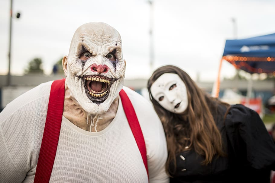 clown, halloween, creepy, horror, fear, blood, scare, mask