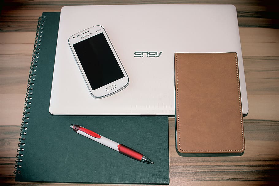 White Samsung Smartphone on White Asus Laptop, gadgets, notebook HD wallpaper