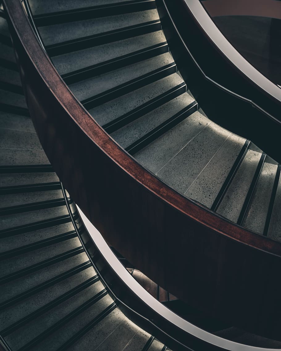 black stairs, staircase, steps and staircases, architecture, no people HD wallpaper