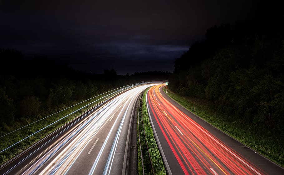 timelapse photography of vehicle tailights in road at night time, HD wallpaper