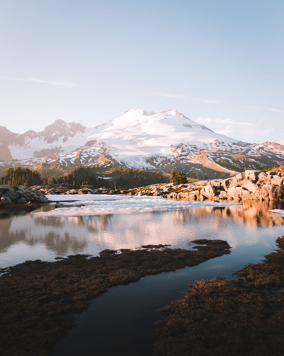 mountain covered with snow, water, beauty in nature, scenics - nature HD wallpaper