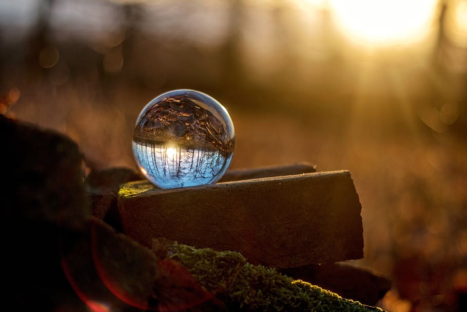 Clear Glass Ball on Brick, background, background image, blur HD wallpaper