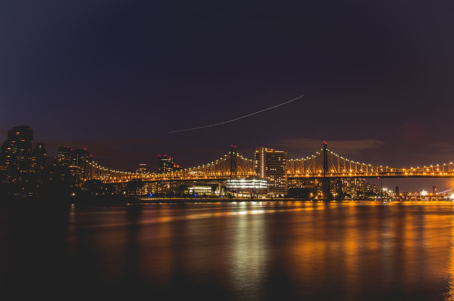 united states, new york, bridge, water, longexposure, lights, HD wallpaper