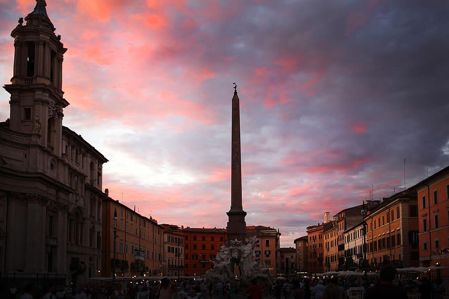 italy, roma, piazza navona, clouds, rome, houses, monuments, HD wallpaper